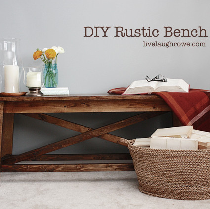 DIY Rustic Wood Bench with livelaughrowe.com