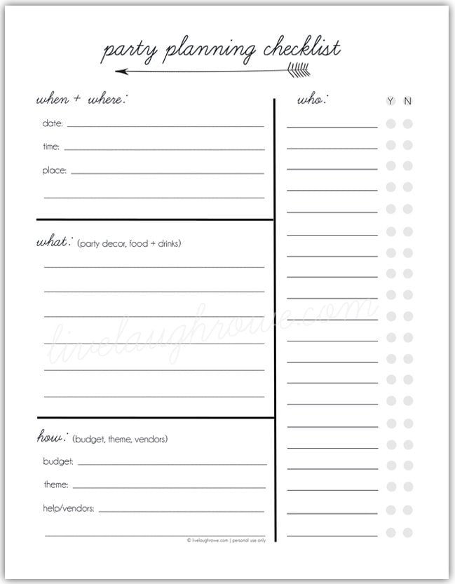 Free Printable Party Planner Checklist