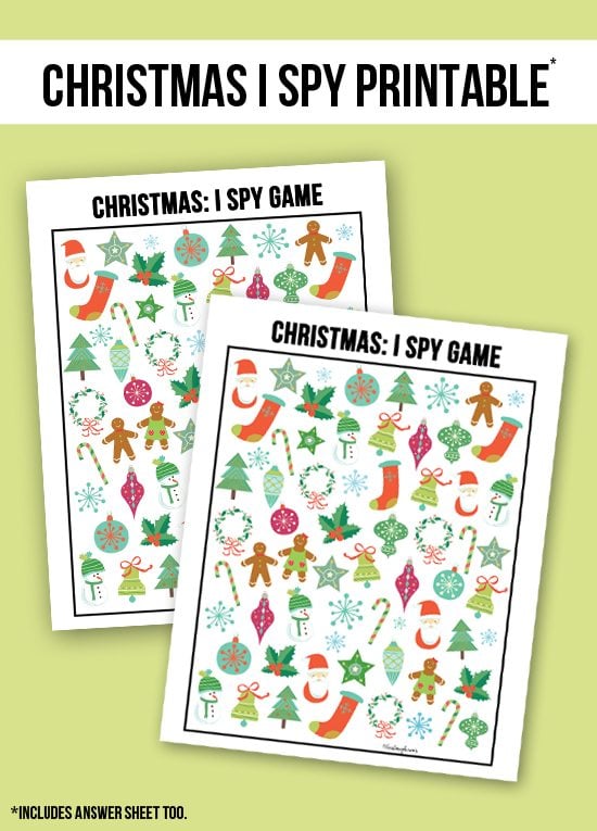 The perfect way to entertain the kids during all of the holiday travels!  Christmas I Spy Printable -- with answer sheet!  Print yours at livelaughrowe.com #christmas #ispy #printable