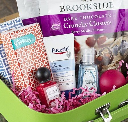 A sweet travel themed care package with free map gift tags that say, "You mean the world to me!" More details at www.livelaughrowe.com #discoverbrookside