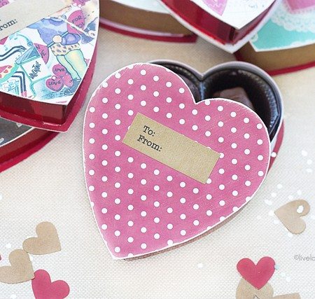 Sweet DIY Valentine Boxes. Convert a chocolate box into a great gift box, party in a box or a love note! www.livelaughrowe.com