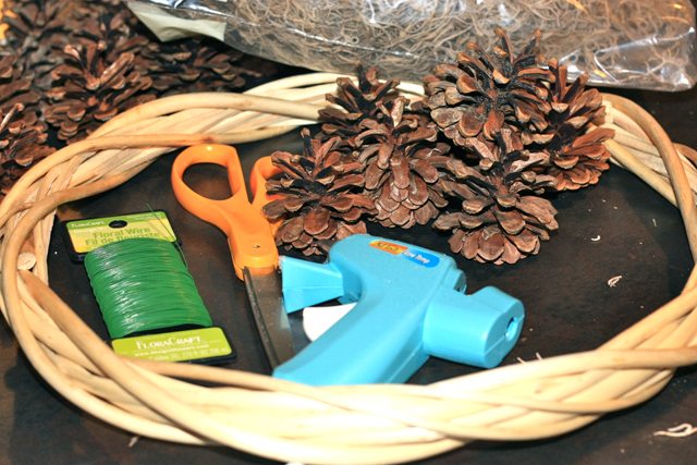 Supplies for DIY Pinecone Wreath