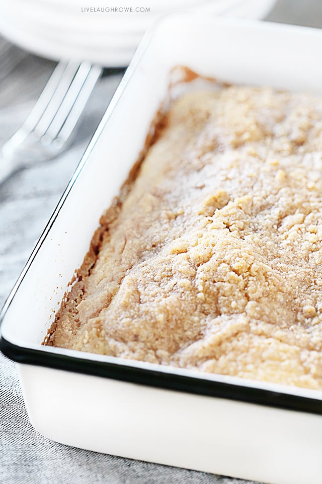 A nostalgic recipe that is a perfect combination of moist and crunchy!  This Bisquick Coffee Cake recipe is so easy to make, it's sure to become a weekend favorite!  Recipe at livelaughrowe.com 
