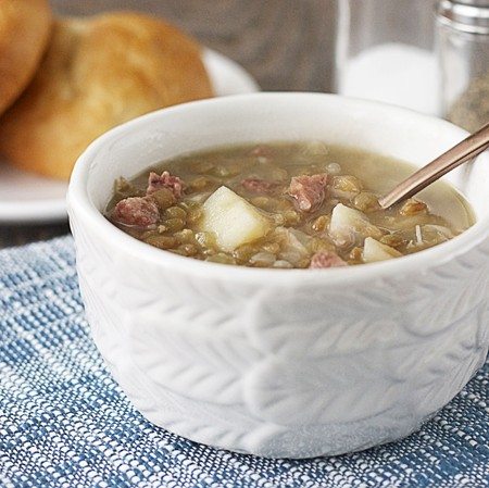 Hearty Lentil Soup! It's sure to warm you up on a cold day and fully-eaten bowl of lentil soup on New Years Eve is supposed to guarantee plenty of small change in one's pocket. Recipe at www.livelaughrowe.com #soup #newyearseve