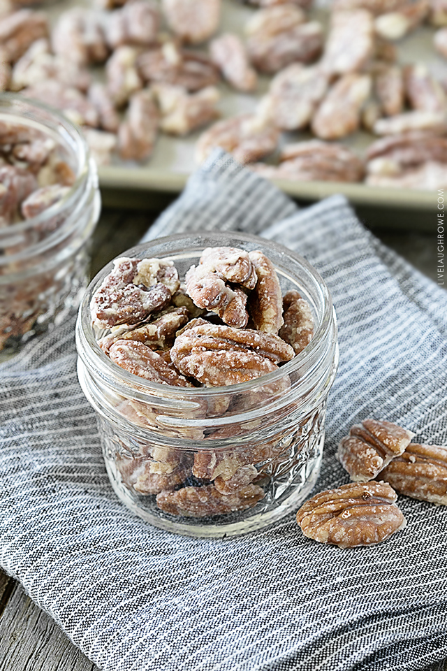 No-Bake Candied Pecans. These are so easy to make and incredibly delicious, making great snacks, favors, gifts and more!