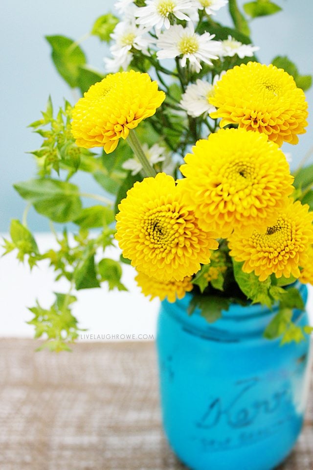 Colorful Painted Mason Jars with Flowers