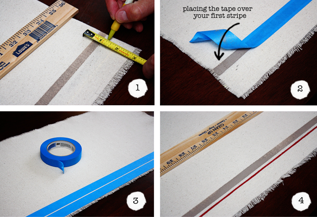 DIY drop cloth table runner thin stripe how-to