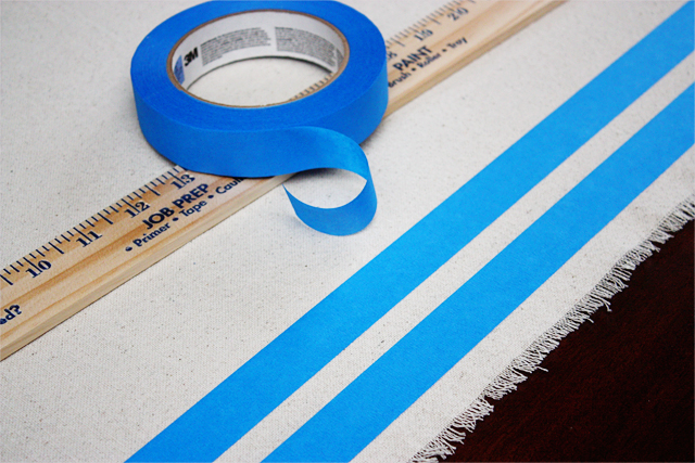 Preparing for Large Stripe on DIY Drop Cloth Table Runner