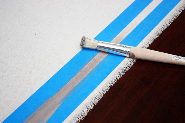 Stenciling large stripe on DIY Drop Cloth Table Runner