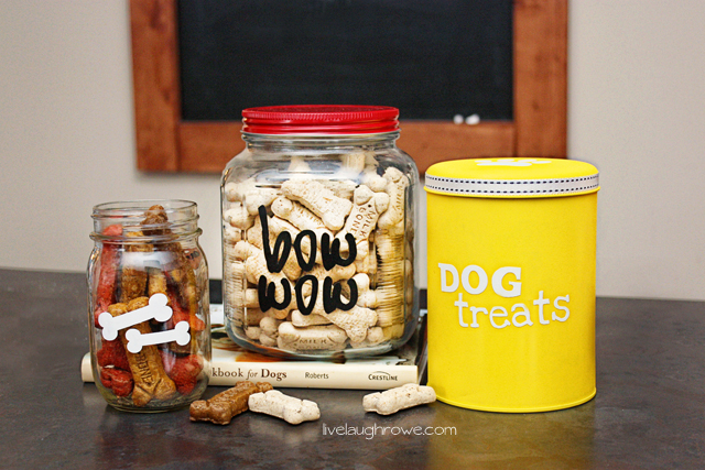 Super fun and easy DIY Dog Treat Canisters using vinyl with livelaughrowe.com