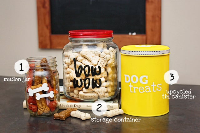 Super fun and easy DIY Dog Treat Canisters using vinyl with livelaughrowe.com