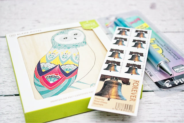 Owl Stationary.  Stamps and Dr. Grip Pen