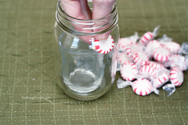 insert peppermints between jar and votive holder