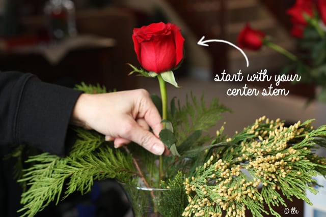 start your arrangement with you center stem