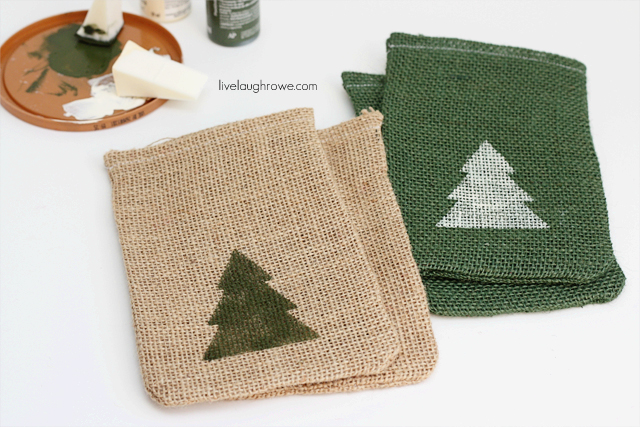 stenciled burlap bags