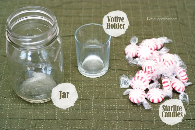 supplies needed for peppermint mason jar candle holder