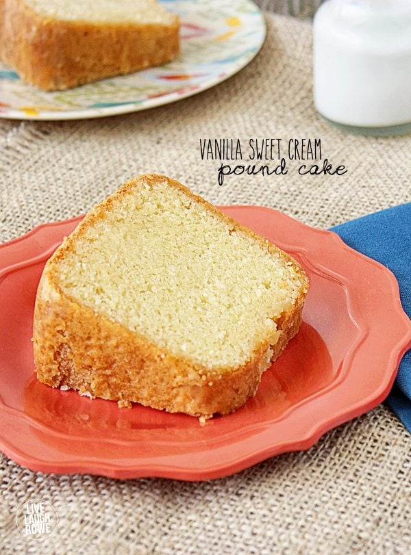 Perfectly moist!  Vanilla Sweet Cream Pound Cake substituting creamer for milk!  livelaughrowe.com