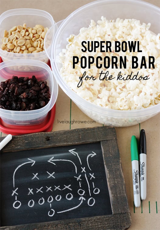 Super Bowl Popcorn Bar for the kiddos with livelaughrowe.com