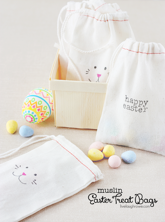 Super fun and easy Muslin Easter Treat Bags with livelaughrowe.com