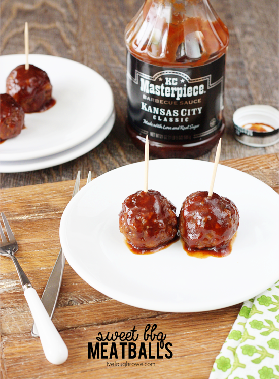 An easy and savory appetizer. Sweet BBQ Meatballs with livelaughrowe.com