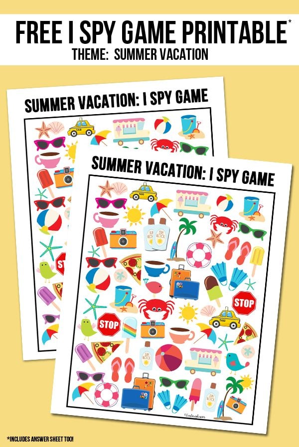 Free Summer Vacation I Spy printable! Answer key included as well -- visit with livelaughrowe.com