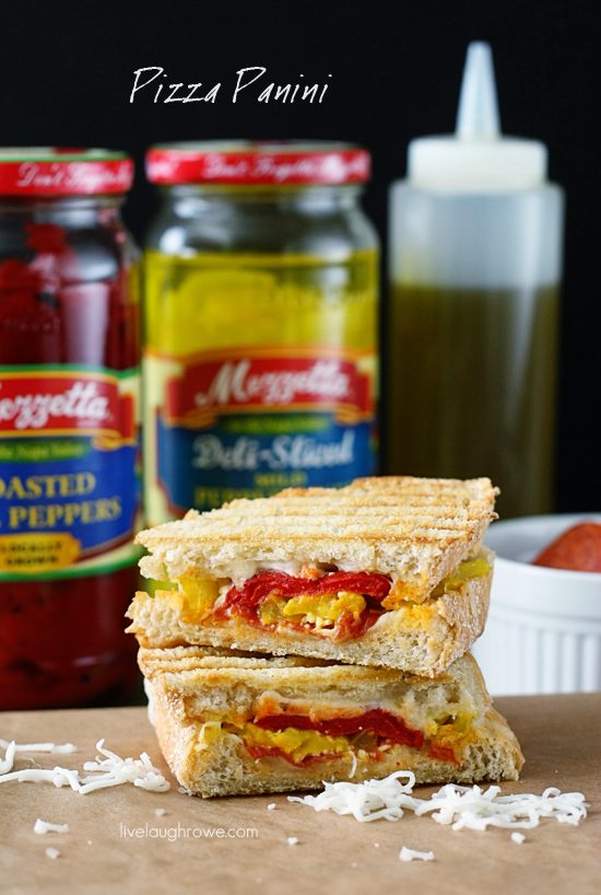 Pizza and Paninis meet face to face! This Pizzs Panini recipe is packed with flavor. Recipe at livelaughrowe.com