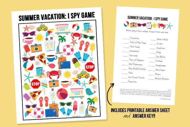 Free Summer Vacation I Spy printable! Answer key included as well -- visit with livelaughrowe.com