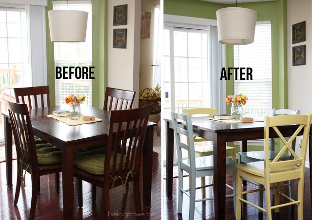 Before and After of the Breakfast Room with new chairs from the Original Cottage Collection by Sauder