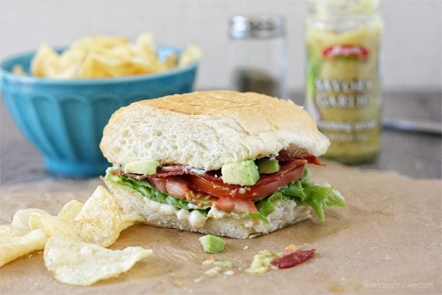 Delicious BLTA Sandwich, packed with flavor!  Recipe at livelaughrowe.com
