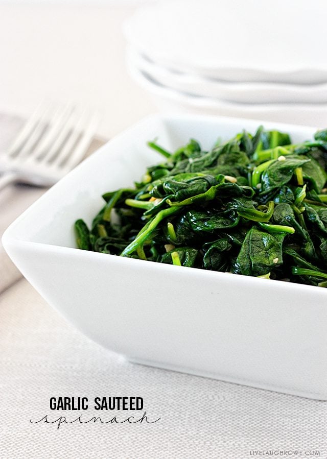 Delicious and healthy side dish. Garlic Sauteed Spinach with livelaughrowe.com