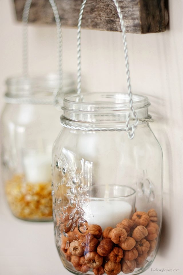 Pottery Barn Hack. Fall Decor using Hanging Mason Jars -- see the price comparisons too! More at livelaughrowe.com