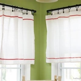 Inexpensive DIY Window Treatment using IKEA dish towels. More at livelaughrowe.com #diy