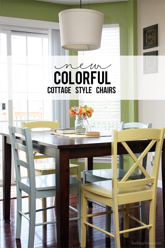 Love how these colorful cottage style chairs brighten up our breakfast room!