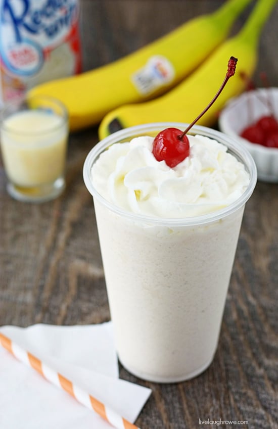 The infamous Caribbean drink that we're addicted to! BBC Frozen Drink, also known as a Bailey's Banana Colada. Recipe at livelaughrowe.com