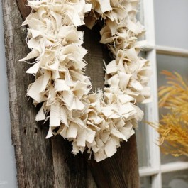 Simple Neutral Fall Wreath. You have to see what was used to make this -- it's not your typical fabric. More info at livelaughrowe.com