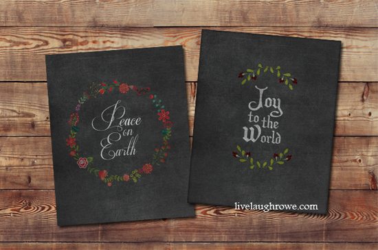 Chalkboard Christmas Printables with a pop of vintage color.  Add a little charm to your holiday decor with these printables from livelaughrowe.com