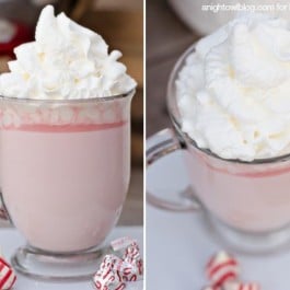 Warm up with a cup of this delicious Candy Cane Hot Cocoa! Recipe from A Night Owl for livelaughrowe.com #hotcocoa