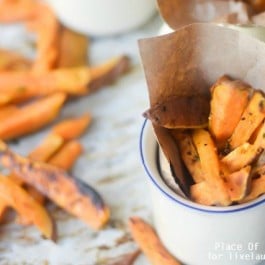 Delicious Roasted Sweet Potato Fries. An easy side dish you can make in about 20-25 minutes. Recipe from Place of My Taste for www.livelaughrowe.com