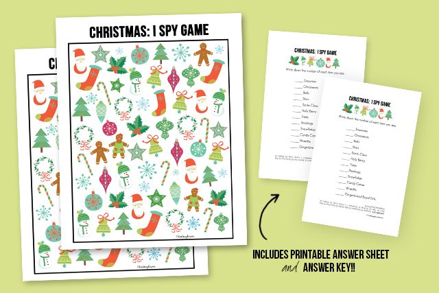 The perfect way to entertain the kids during all of the holiday travels! Christmas I Spy Printable -- with answer sheet! Print yours at livelaughrowe.com #christmas #ispy #printable