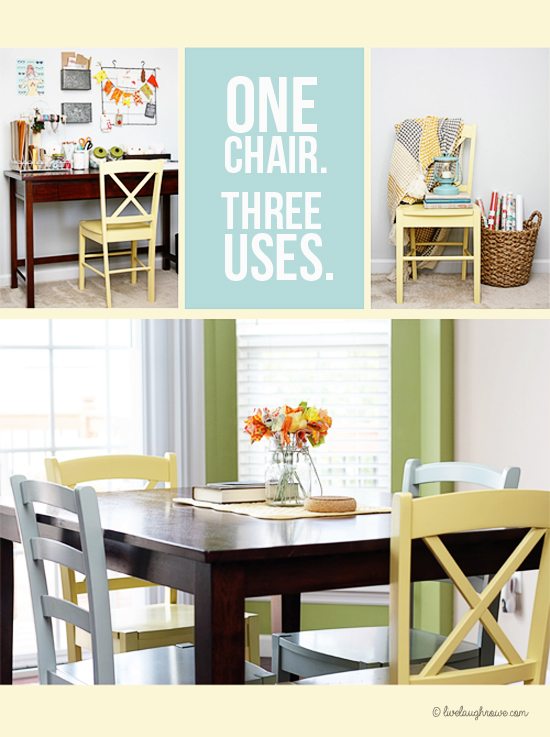 One Cottage Style Chair used three different ways within my home!  www.livelaughrowe.com