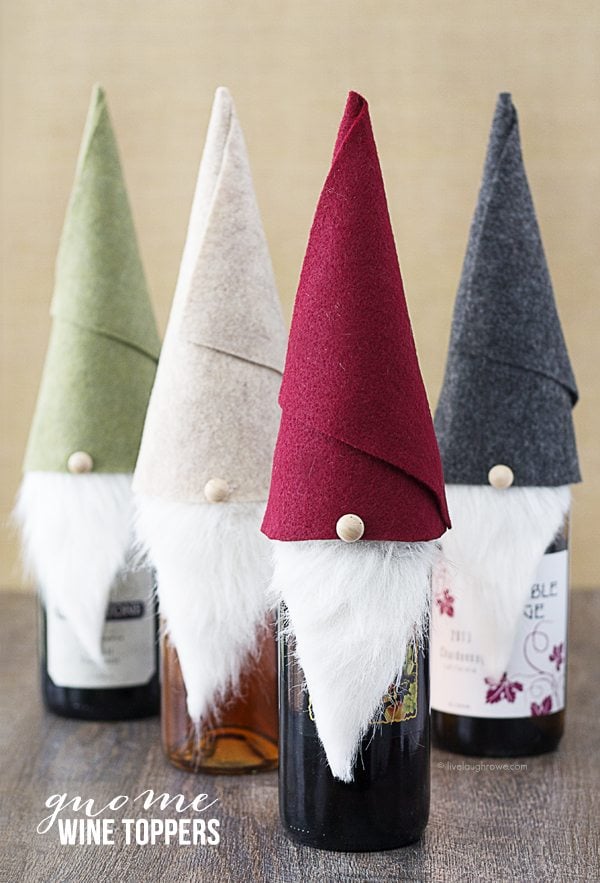 Tell me these Gnome Wine Toppers aren't the cutest things ever? Make one in 10 minutes. Great for the wine enthusiasts. www.livelaughrowe.com #gnome