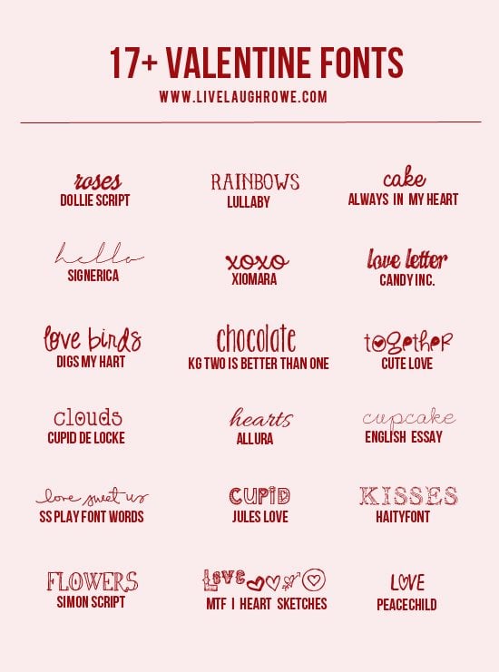 Snatch up these free and lovely Valentine Fonts from www.livelaughrowe.com