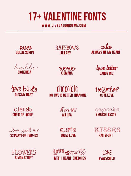 Snatch up these free and lovely Valentine Fonts from www.livelaughrowe.com