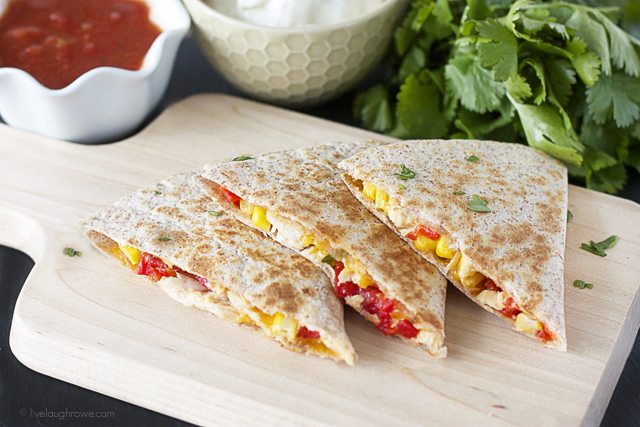 Mouthwatering Skinny Chicken and Corn Quesadillas. An explosion of flavor that will have you coming back for more. www.livelaughrowe.com