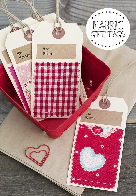 Super cute handmade fabric gift tags! Personalize them for every holiday too. www.livelaughrowe.com #gifttags
