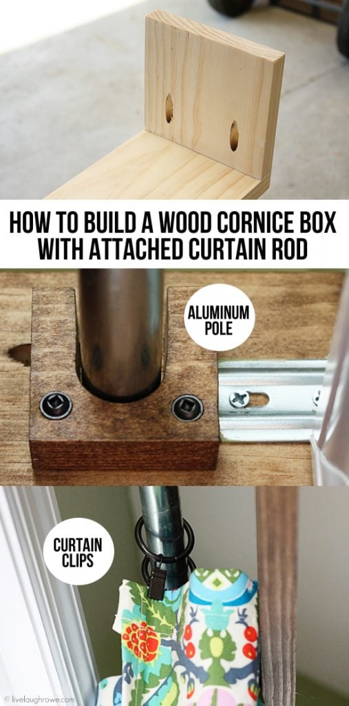 How to build a wood cornice box with attached curtain rod. Tutorial at www.livelaughrowe.com