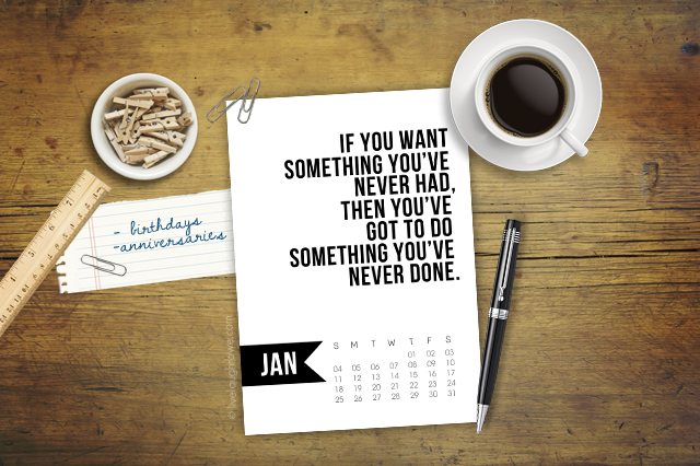 Free 5x7 Printable Calendar for January 2015 with inspirational quote!  www.livelaughrowe.com