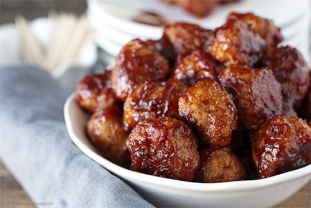 Delicious Game Day Recipes. Barbecue Chicken Meatballs in a bowl.