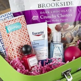 A sweet travel themed care package with free map gift tags that say, "You mean the world to me!" More details at www.livelaughrowe.com #discoverbrookside