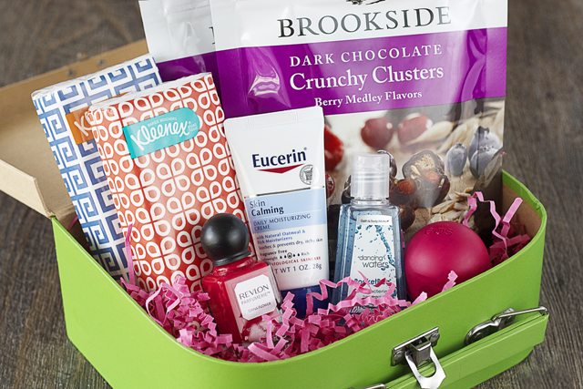 A sweet travel themed care package with free map gift tags that say, "You mean the world to me!" More details at www.livelaughrowe.com #discoverbrookside